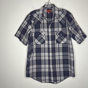 Plains Men’s Pearl Snap Western Shirt Size Medium Gray Plaid Rodeo Cowboy